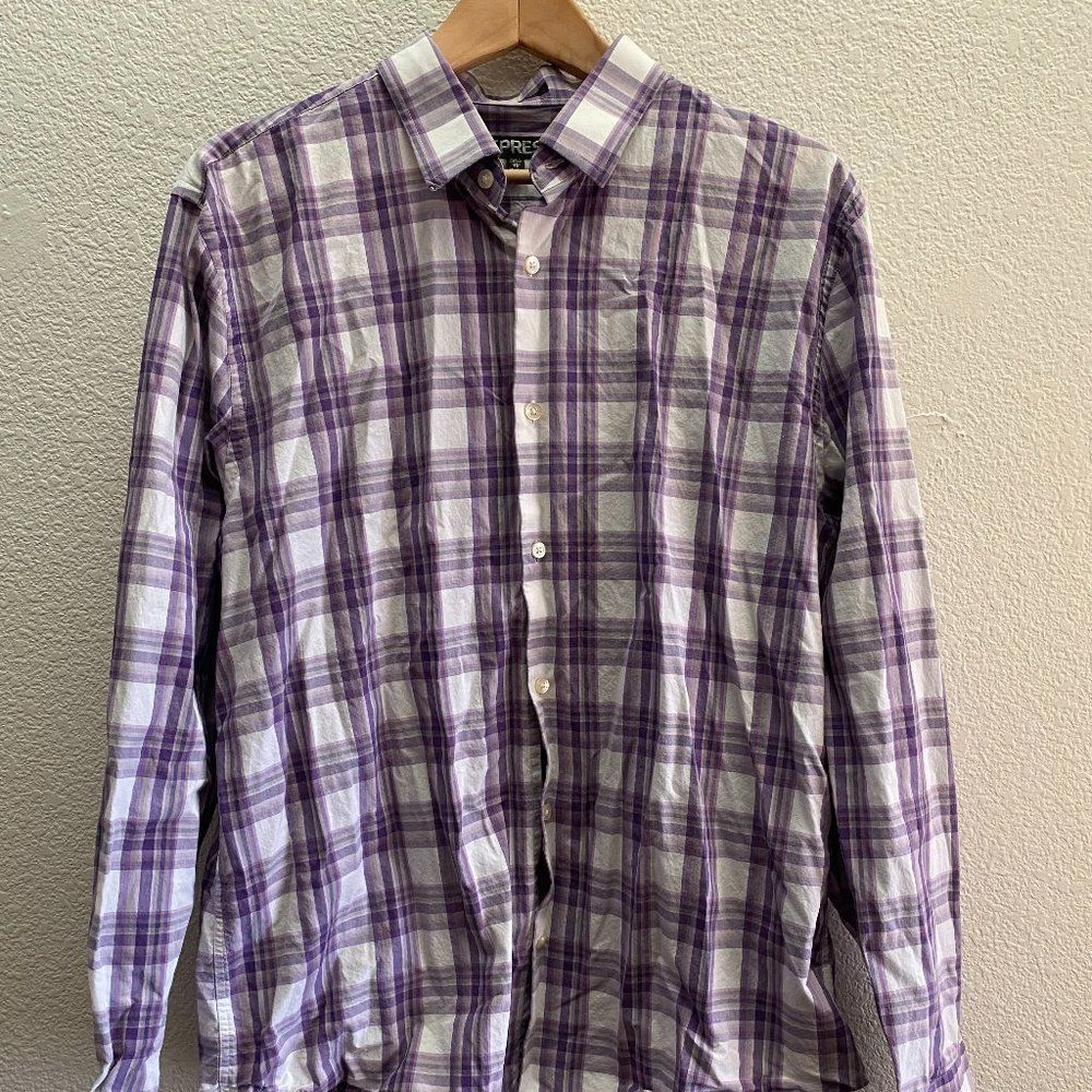 Express Modern Fit Button Down Plaid Long Sleeve Shirt Men's XL 17-17 1/2